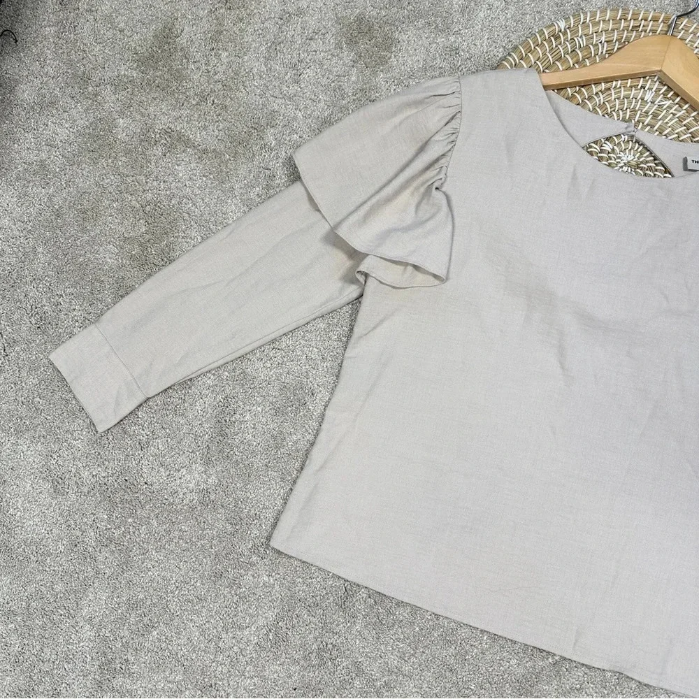 The Odells Ruffle Shoulder Long Sleeve Top Blouse in Beige Cottagecore Size S - Picture 5 of 14